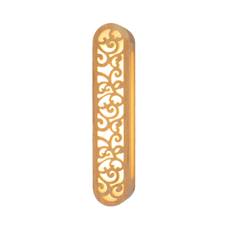 Chinese Style LED Flush Wall Sconce Beige Rectangle Wall Light Fixture with Carving Wood Shade Clearhalo 'Modern wall lights' 'Modern' 'Wall Lamps & Sconces' 'Wall Lights' Lighting' 734777