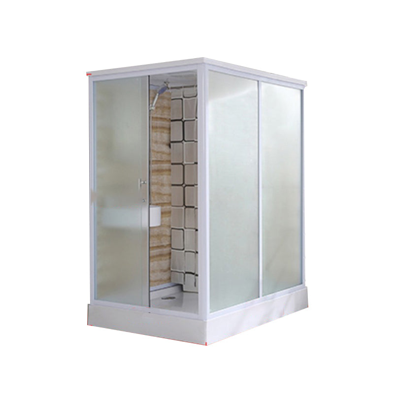 Framed Single Sliding Frosted Shower Kit Rectangle White Shower Stall 47"L x 67"W x 85"H Sided Opening Clearhalo 'Bathroom Remodel & Bathroom Fixtures' 'Home Improvement' 'home_improvement' 'home_improvement_shower_stalls_enclosures' 'Shower Stalls & Enclosures' 'shower_stalls_enclosures' 'Showers & Bathtubs' 7347770