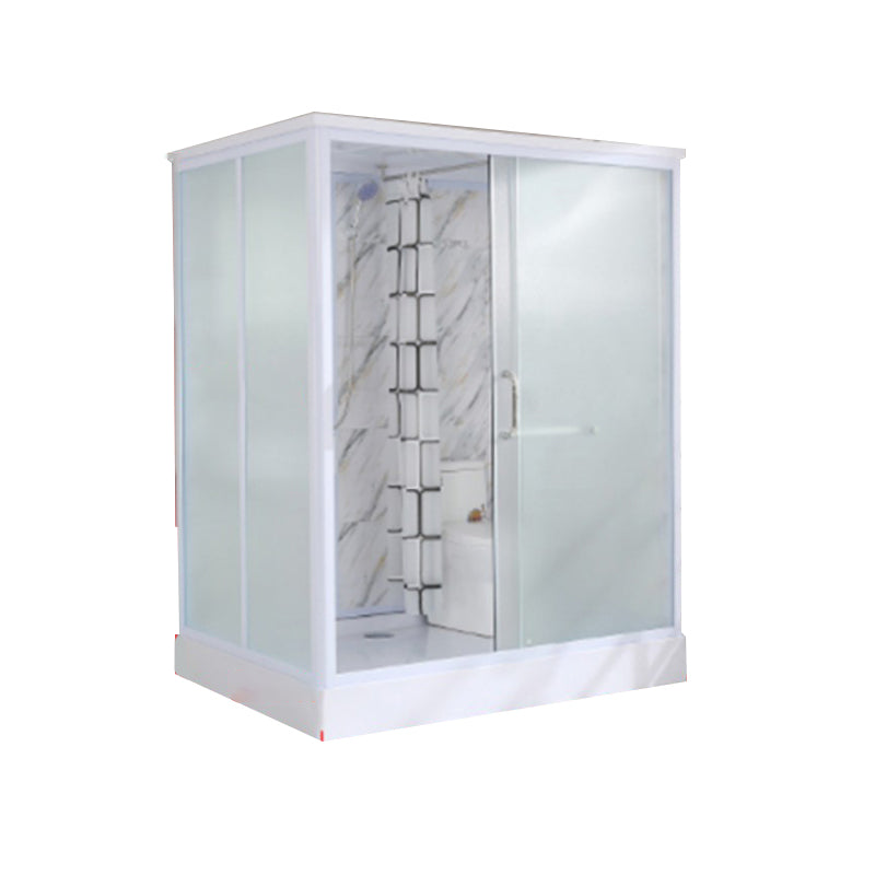 Framed Single Sliding Frosted Shower Kit Rectangle White Shower Stall 47"L x 67"W x 85"H Front Opening Clearhalo 'Bathroom Remodel & Bathroom Fixtures' 'Home Improvement' 'home_improvement' 'home_improvement_shower_stalls_enclosures' 'Shower Stalls & Enclosures' 'shower_stalls_enclosures' 'Showers & Bathtubs' 7347772