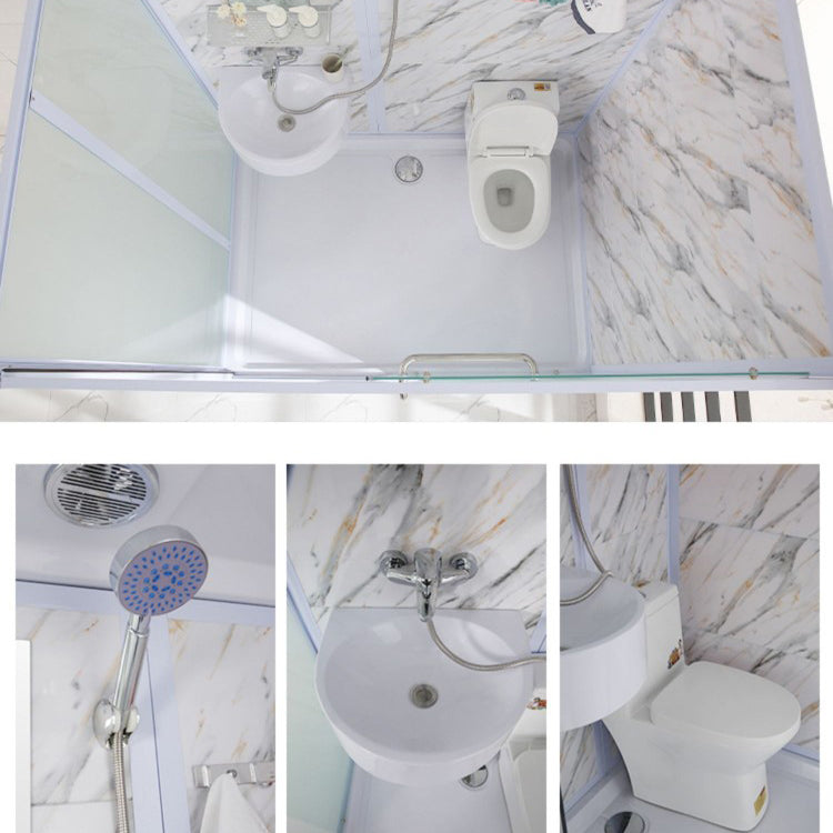 Framed Single Sliding Frosted Shower Kit Rectangle White Shower Stall Clearhalo 'Bathroom Remodel & Bathroom Fixtures' 'Home Improvement' 'home_improvement' 'home_improvement_shower_stalls_enclosures' 'Shower Stalls & Enclosures' 'shower_stalls_enclosures' 'Showers & Bathtubs' 7347773
