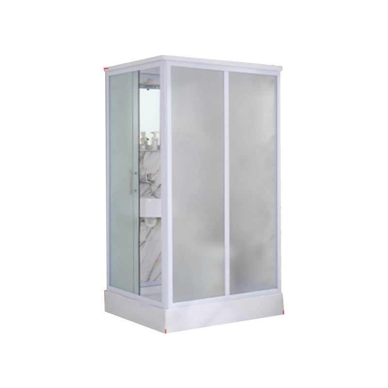 Framed Single Sliding Frosted Shower Kit Rectangle White Shower Stall 39"L x 47"W x 85"H Sided Opening Clearhalo 'Bathroom Remodel & Bathroom Fixtures' 'Home Improvement' 'home_improvement' 'home_improvement_shower_stalls_enclosures' 'Shower Stalls & Enclosures' 'shower_stalls_enclosures' 'Showers & Bathtubs' 7347774