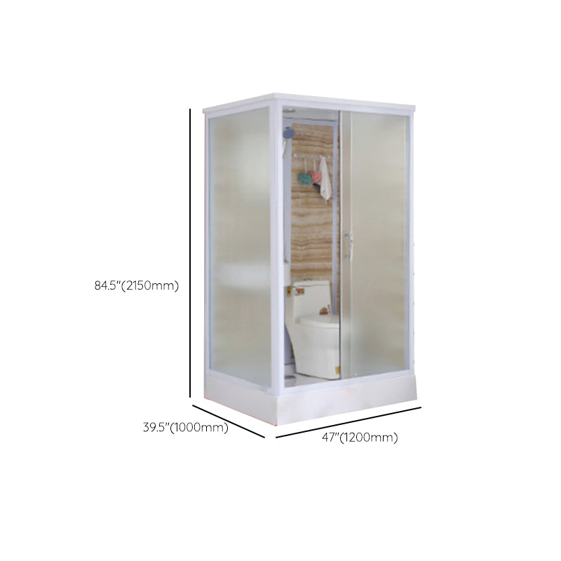 Framed Single Sliding Frosted Shower Kit Rectangle White Shower Stall Clearhalo 'Bathroom Remodel & Bathroom Fixtures' 'Home Improvement' 'home_improvement' 'home_improvement_shower_stalls_enclosures' 'Shower Stalls & Enclosures' 'shower_stalls_enclosures' 'Showers & Bathtubs' 7347780