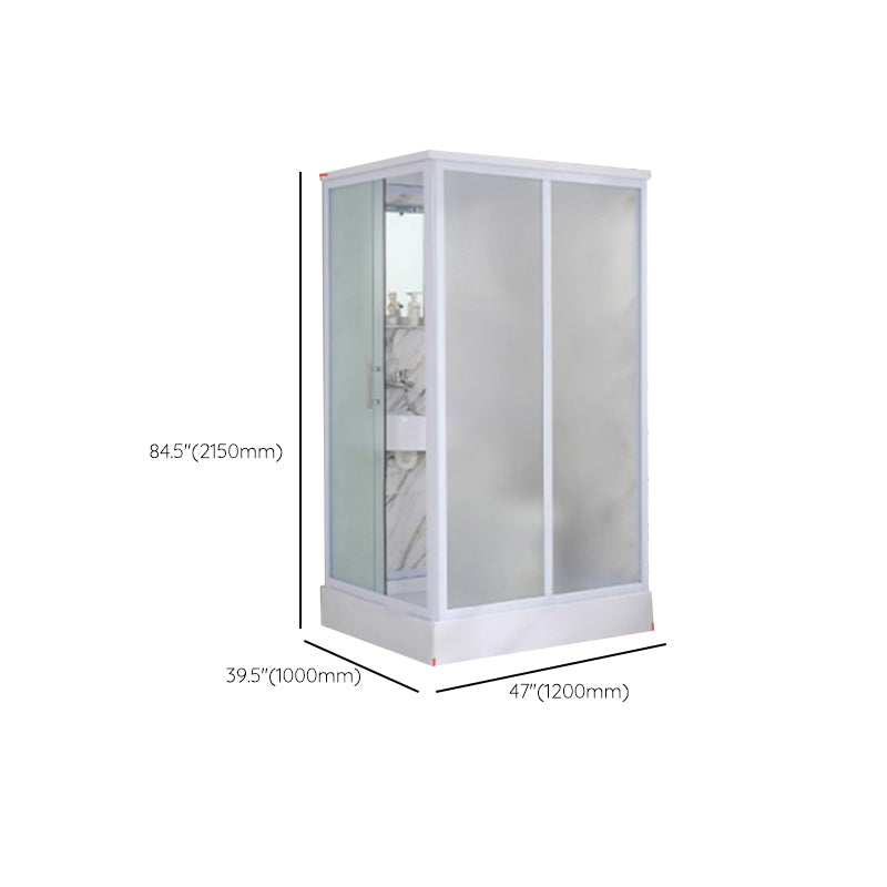 Framed Single Sliding Frosted Shower Kit Rectangle White Shower Stall Clearhalo 'Bathroom Remodel & Bathroom Fixtures' 'Home Improvement' 'home_improvement' 'home_improvement_shower_stalls_enclosures' 'Shower Stalls & Enclosures' 'shower_stalls_enclosures' 'Showers & Bathtubs' 7347781
