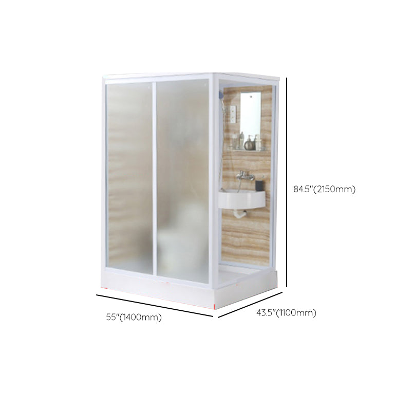 Framed Single Sliding Frosted Shower Kit Rectangle White Shower Stall Clearhalo 'Bathroom Remodel & Bathroom Fixtures' 'Home Improvement' 'home_improvement' 'home_improvement_shower_stalls_enclosures' 'Shower Stalls & Enclosures' 'shower_stalls_enclosures' 'Showers & Bathtubs' 7347783
