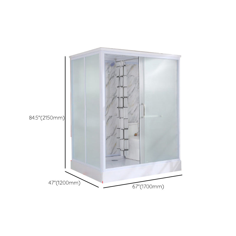 Framed Single Sliding Frosted Shower Kit Rectangle White Shower Stall Clearhalo 'Bathroom Remodel & Bathroom Fixtures' 'Home Improvement' 'home_improvement' 'home_improvement_shower_stalls_enclosures' 'Shower Stalls & Enclosures' 'shower_stalls_enclosures' 'Showers & Bathtubs' 7347786
