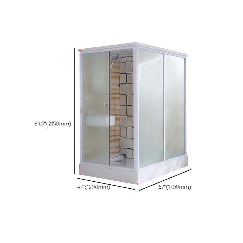 Framed Single Sliding Frosted Shower Kit Rectangle White Shower Stall Clearhalo 'Bathroom Remodel & Bathroom Fixtures' 'Home Improvement' 'home_improvement' 'home_improvement_shower_stalls_enclosures' 'Shower Stalls & Enclosures' 'shower_stalls_enclosures' 'Showers & Bathtubs' 7347787