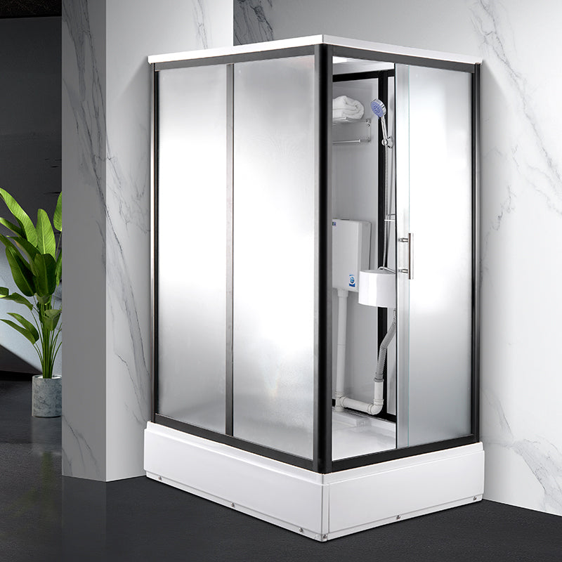 Single Sliding Frosted Shower Kit Rectangle White Shower Stall Sided Opening White Clearhalo 'Bathroom Remodel & Bathroom Fixtures' 'Home Improvement' 'home_improvement' 'home_improvement_shower_stalls_enclosures' 'Shower Stalls & Enclosures' 'shower_stalls_enclosures' 'Showers & Bathtubs' 7347789