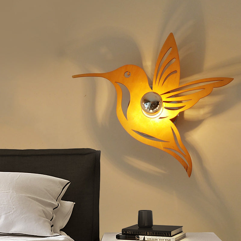 Contemporary Bird Shaped Sconce Light Wood 1 Bulb Bedside Wall Mount Lamp in Beige Beige Clearhalo 'Modern wall lights' 'Modern' 'Wall Lamps & Sconces' 'Wall Lights' Lighting' 734779