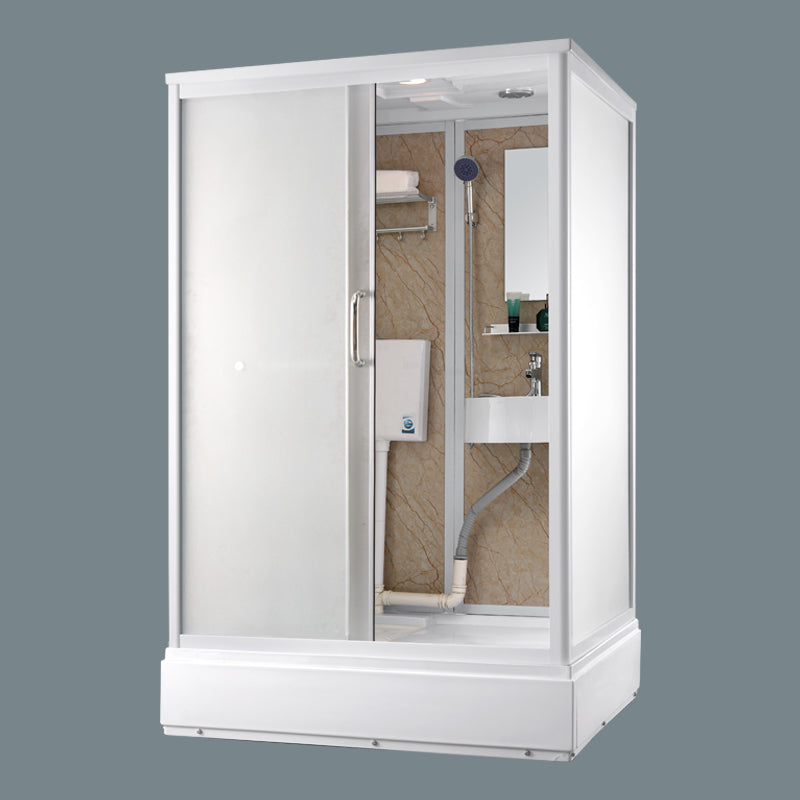 Single Sliding Frosted Shower Kit Rectangle White Shower Stall Clearhalo 'Bathroom Remodel & Bathroom Fixtures' 'Home Improvement' 'home_improvement' 'home_improvement_shower_stalls_enclosures' 'Shower Stalls & Enclosures' 'shower_stalls_enclosures' 'Showers & Bathtubs' 7347795