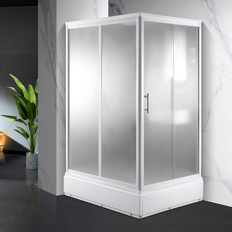 Single Sliding Frosted Shower Kit Rectangle White Shower Stall Sided Opening Gray Clearhalo 'Bathroom Remodel & Bathroom Fixtures' 'Home Improvement' 'home_improvement' 'home_improvement_shower_stalls_enclosures' 'Shower Stalls & Enclosures' 'shower_stalls_enclosures' 'Showers & Bathtubs' 7347796