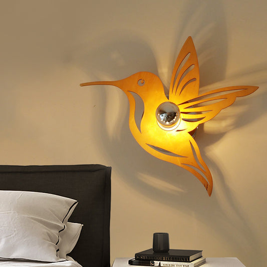 Contemporary Bird Shaped Sconce Light Wood 1 Bulb Bedside Wall Mount Lamp in Beige Beige Clearhalo 'Modern wall lights' 'Modern' 'Wall Lamps & Sconces' 'Wall Lights' Lighting' 734779