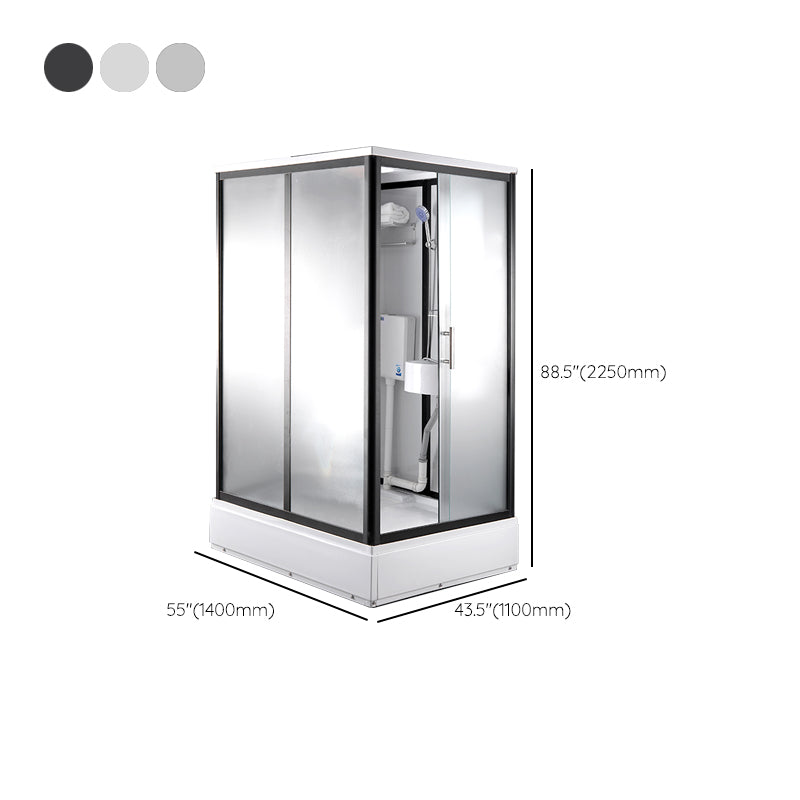 Single Sliding Frosted Shower Kit Rectangle White Shower Stall Clearhalo 'Bathroom Remodel & Bathroom Fixtures' 'Home Improvement' 'home_improvement' 'home_improvement_shower_stalls_enclosures' 'Shower Stalls & Enclosures' 'shower_stalls_enclosures' 'Showers & Bathtubs' 7347804
