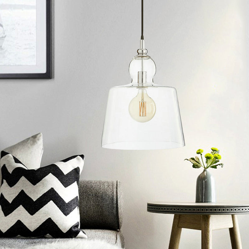 1 Bulb Bedroom Suspension Light Simple Chrome Ceiling Hang Fixture with Upside-Down Trifle Clear Glass Shade Clearhalo 'Ceiling Lights' 'Glass shade' 'Glass' 'Modern Pendants' 'Modern' 'Pendant Lights' 'Pendants' Lighting' 734796