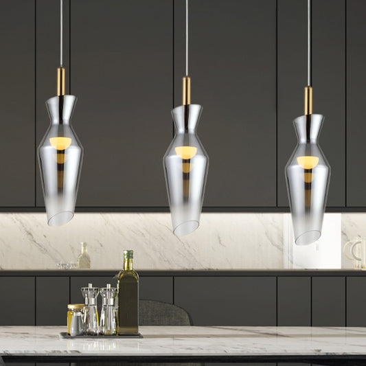 Modernist Urn Shape Hanging Light Kit Smoke Gray Glass Dining Room LED Pendant Lamp Fixture Smoke Gray Clearhalo 'Ceiling Lights' 'Glass shade' 'Glass' 'Modern Pendants' 'Modern' 'Pendant Lights' 'Pendants' Lighting' 734799
