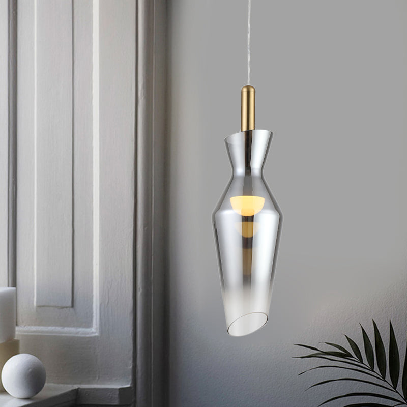 Modernist Urn Shape Hanging Light Kit Smoke Gray Glass Dining Room LED Pendant Lamp Fixture Clearhalo 'Ceiling Lights' 'Glass shade' 'Glass' 'Modern Pendants' 'Modern' 'Pendant Lights' 'Pendants' Lighting' 734800