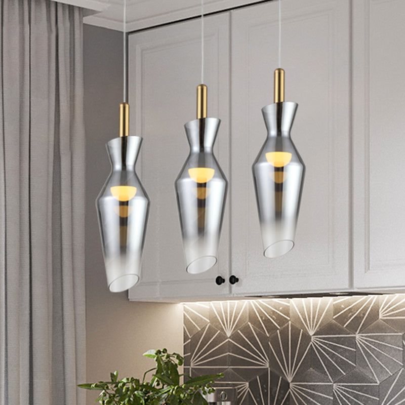 Modernist Urn Shape Hanging Light Kit Smoke Gray Glass Dining Room LED Pendant Lamp Fixture Clearhalo 'Ceiling Lights' 'Glass shade' 'Glass' 'Modern Pendants' 'Modern' 'Pendant Lights' 'Pendants' Lighting' 734801