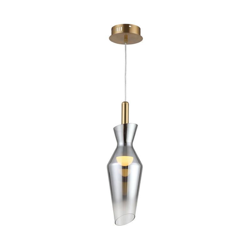 Modernist Urn Shape Hanging Light Kit Smoke Gray Glass Dining Room LED Pendant Lamp Fixture Clearhalo 'Ceiling Lights' 'Glass shade' 'Glass' 'Modern Pendants' 'Modern' 'Pendant Lights' 'Pendants' Lighting' 734802
