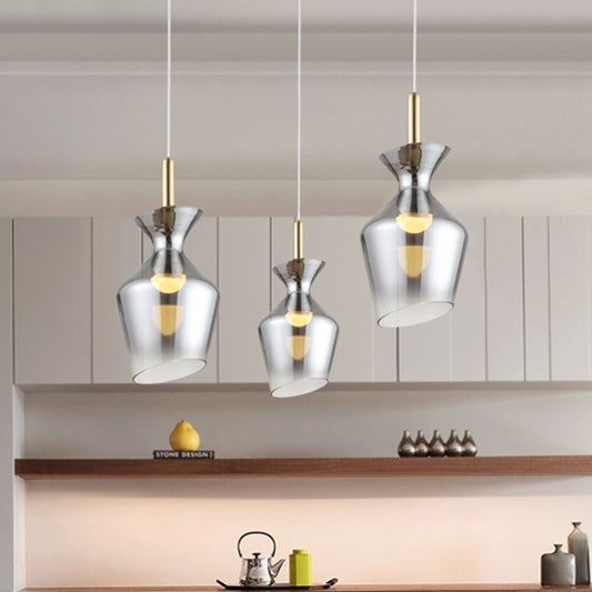Minimalist LED Ceiling Light Brass Cup-Shape Suspension Pendant with Smoke Gray Glass Shade Clearhalo 'Ceiling Lights' 'Glass shade' 'Glass' 'Modern Pendants' 'Modern' 'Pendant Lights' 'Pendants' Lighting' 734805