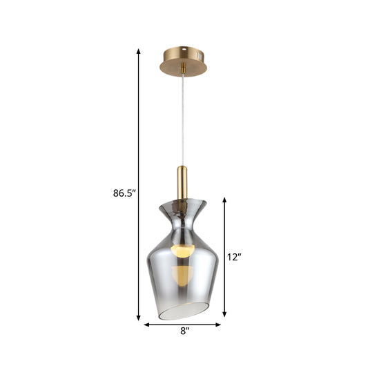 Minimalist LED Ceiling Light Brass Cup-Shape Suspension Pendant with Smoke Gray Glass Shade Clearhalo 'Ceiling Lights' 'Glass shade' 'Glass' 'Modern Pendants' 'Modern' 'Pendant Lights' 'Pendants' Lighting' 734808