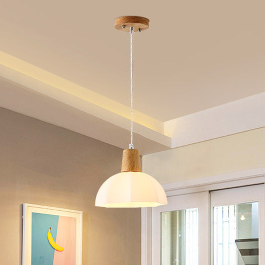 White Frosted Glass Umbrella Pendant Lighting Modernist 1-Light Beige Hanging Ceiling Lamp with Wood Cap White Clearhalo 'Ceiling Lights' 'Chandeliers' 'Glass shade' 'Glass' 'Modern Pendants' 'Modern' 'Pendant Lights' 'Pendants' Lighting' 734819