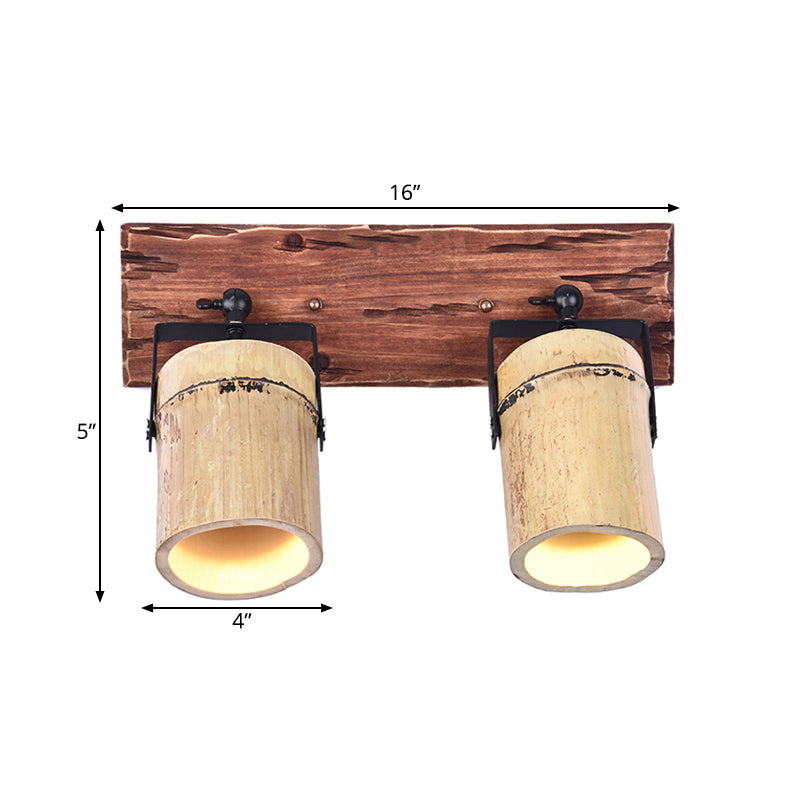 Vintage Cylinder Wall Light Sconce 2/3-Light Bamboo Wall Lamp in Brown with Linear Wood Backplate Clearhalo 'Industrial wall lights' 'Industrial' 'Middle century wall lights' 'Tiffany' 'Wall Lamps & Sconces' 'Wall Lights' Lighting' 734870
