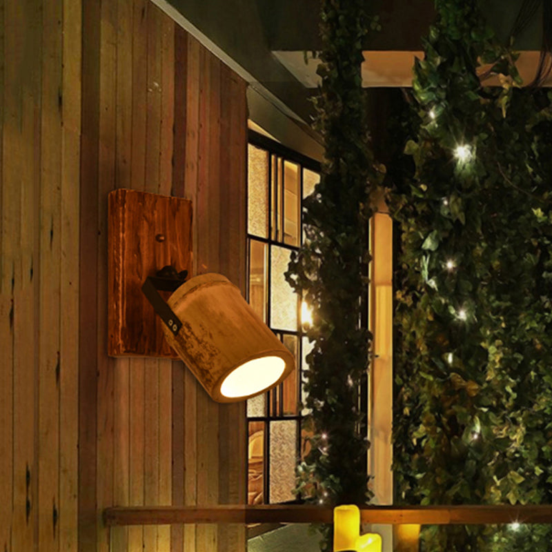 Vintage Cylinder Wall Light Sconce 2/3-Light Bamboo Wall Lamp in Brown with Linear Wood Backplate Clearhalo 'Industrial wall lights' 'Industrial' 'Middle century wall lights' 'Tiffany' 'Wall Lamps & Sconces' 'Wall Lights' Lighting' 734872