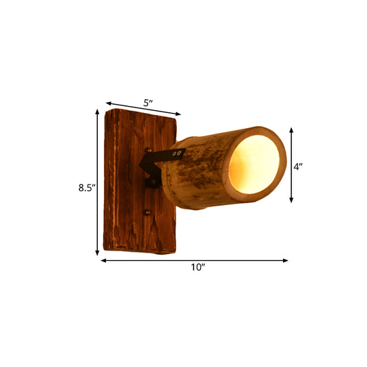 Vintage Cylinder Wall Light Sconce 2/3-Light Bamboo Wall Lamp in Brown with Linear Wood Backplate Clearhalo 'Industrial wall lights' 'Industrial' 'Middle century wall lights' 'Tiffany' 'Wall Lamps & Sconces' 'Wall Lights' Lighting' 734875