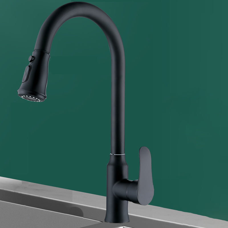 Modern Style Kitchen Faucet Copper Lever Handle Gooseneck Kitchen Faucet Black Pause Clearhalo 'Home Improvement' 'home_improvement' 'home_improvement_kitchen_faucets' 'Kitchen Faucets' 'Kitchen Remodel & Kitchen Fixtures' 'Kitchen Sinks & Faucet Components' 'kitchen_faucets' 7348937