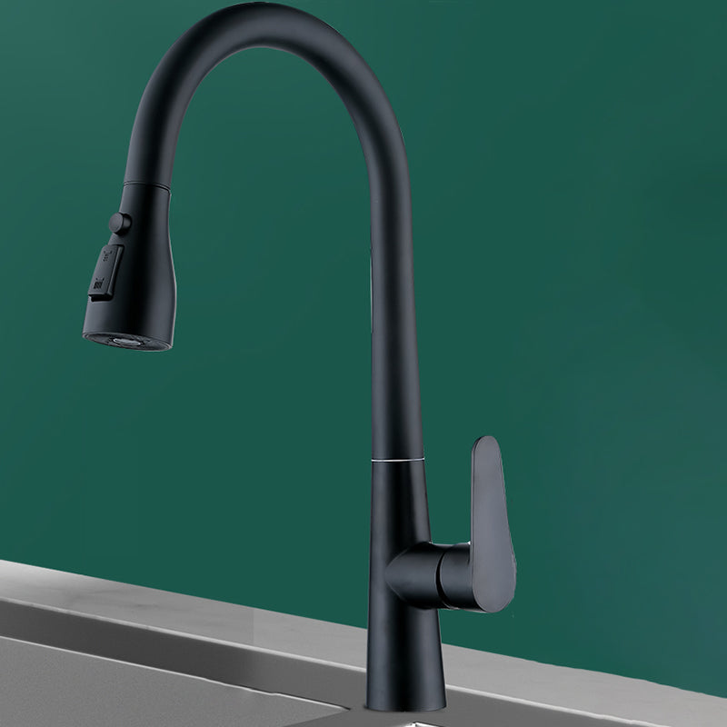Modern Style Kitchen Faucet Copper Lever Handle Gooseneck Kitchen Faucet Black Double Knife Out Of Water Clearhalo 'Home Improvement' 'home_improvement' 'home_improvement_kitchen_faucets' 'Kitchen Faucets' 'Kitchen Remodel & Kitchen Fixtures' 'Kitchen Sinks & Faucet Components' 'kitchen_faucets' 7348938