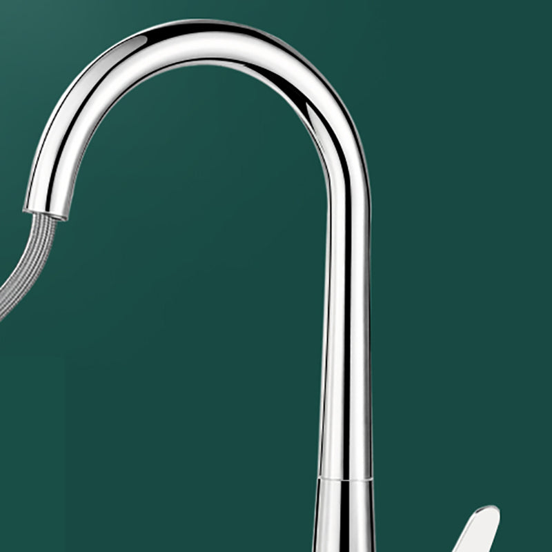 Modern Style Kitchen Faucet Copper Lever Handle Gooseneck Kitchen Faucet Clearhalo 'Home Improvement' 'home_improvement' 'home_improvement_kitchen_faucets' 'Kitchen Faucets' 'Kitchen Remodel & Kitchen Fixtures' 'Kitchen Sinks & Faucet Components' 'kitchen_faucets' 7348941