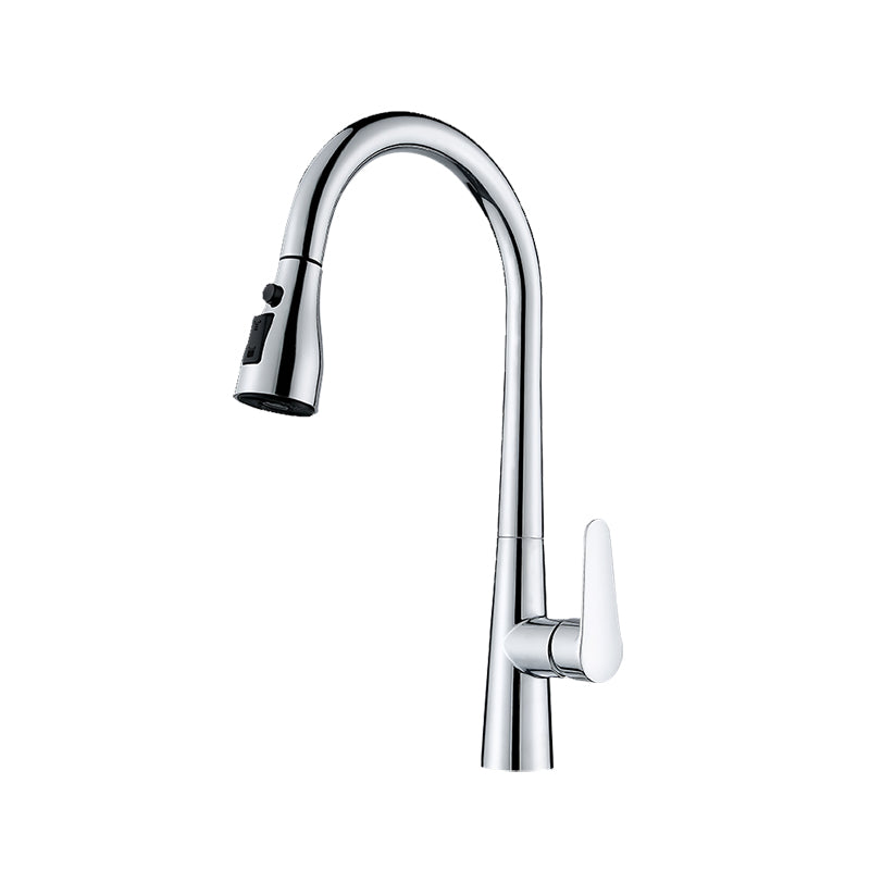 Modern Style Kitchen Faucet Copper Lever Handle Gooseneck Kitchen Faucet Clearhalo 'Home Improvement' 'home_improvement' 'home_improvement_kitchen_faucets' 'Kitchen Faucets' 'Kitchen Remodel & Kitchen Fixtures' 'Kitchen Sinks & Faucet Components' 'kitchen_faucets' 7348945