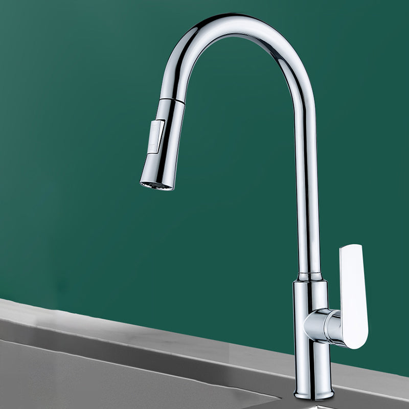 Modern Style Kitchen Faucet Copper Lever Handle Gooseneck Kitchen Faucet Stainless Steel Hidden Drawer Clearhalo 'Home Improvement' 'home_improvement' 'home_improvement_kitchen_faucets' 'Kitchen Faucets' 'Kitchen Remodel & Kitchen Fixtures' 'Kitchen Sinks & Faucet Components' 'kitchen_faucets' 7348952