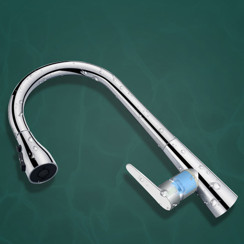 Modern Style Kitchen Faucet Copper Lever Handle Gooseneck Kitchen Faucet Clearhalo 'Home Improvement' 'home_improvement' 'home_improvement_kitchen_faucets' 'Kitchen Faucets' 'Kitchen Remodel & Kitchen Fixtures' 'Kitchen Sinks & Faucet Components' 'kitchen_faucets' 7348953