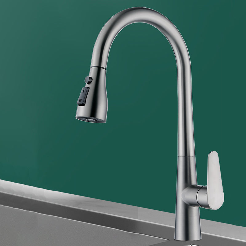 Modern Style Kitchen Faucet Copper Lever Handle Gooseneck Kitchen Faucet Nickel Double Knife Out Of Water Clearhalo 'Home Improvement' 'home_improvement' 'home_improvement_kitchen_faucets' 'Kitchen Faucets' 'Kitchen Remodel & Kitchen Fixtures' 'Kitchen Sinks & Faucet Components' 'kitchen_faucets' 7348956