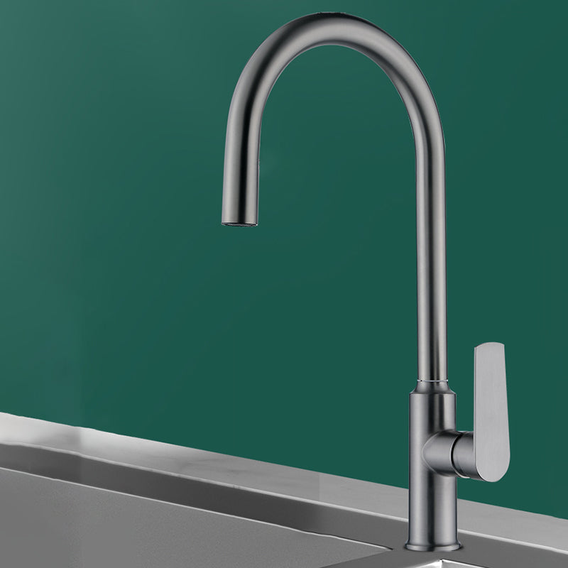 Modern Style Kitchen Faucet Copper Lever Handle Gooseneck Kitchen Faucet Silver Gray Hidden Drawer Clearhalo 'Home Improvement' 'home_improvement' 'home_improvement_kitchen_faucets' 'Kitchen Faucets' 'Kitchen Remodel & Kitchen Fixtures' 'Kitchen Sinks & Faucet Components' 'kitchen_faucets' 7348959