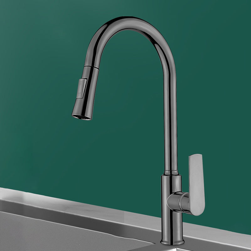 Modern Style Kitchen Faucet Copper Lever Handle Gooseneck Kitchen Faucet Frost Black Hidden Drawer Clearhalo 'Home Improvement' 'home_improvement' 'home_improvement_kitchen_faucets' 'Kitchen Faucets' 'Kitchen Remodel & Kitchen Fixtures' 'Kitchen Sinks & Faucet Components' 'kitchen_faucets' 7348960