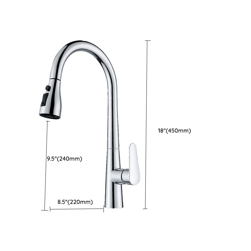 Modern Style Kitchen Faucet Copper Lever Handle Gooseneck Kitchen Faucet Clearhalo 'Home Improvement' 'home_improvement' 'home_improvement_kitchen_faucets' 'Kitchen Faucets' 'Kitchen Remodel & Kitchen Fixtures' 'Kitchen Sinks & Faucet Components' 'kitchen_faucets' 7348964