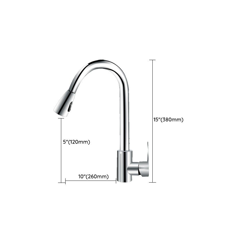 Modern Style Kitchen Faucet Copper Lever Handle Gooseneck Kitchen Faucet Clearhalo 'Home Improvement' 'home_improvement' 'home_improvement_kitchen_faucets' 'Kitchen Faucets' 'Kitchen Remodel & Kitchen Fixtures' 'Kitchen Sinks & Faucet Components' 'kitchen_faucets' 7348969
