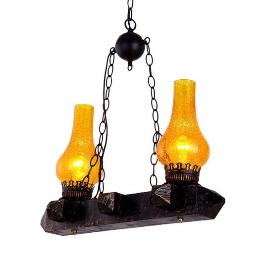 Black Vase Chandelier Lamp Farm Yellow Crackle Glass 2 Heads Dining Room Pendant Lighting Fixture Clearhalo 'Cast Iron' 'Ceiling Lights' 'Chandeliers' 'Industrial Chandeliers' 'Industrial' 'Metal' 'Middle Century Chandeliers' 'Rustic Chandeliers' 'Tiffany' Lighting' 734909