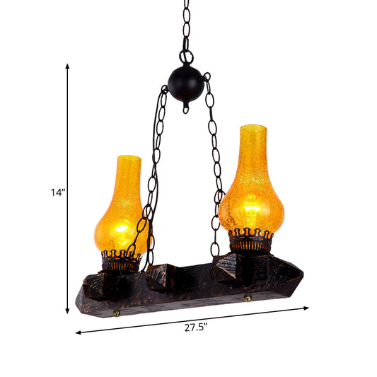 Black Vase Chandelier Lamp Farm Yellow Crackle Glass 2 Heads Dining Room Pendant Lighting Fixture Clearhalo 'Cast Iron' 'Ceiling Lights' 'Chandeliers' 'Industrial Chandeliers' 'Industrial' 'Metal' 'Middle Century Chandeliers' 'Rustic Chandeliers' 'Tiffany' Lighting' 734911