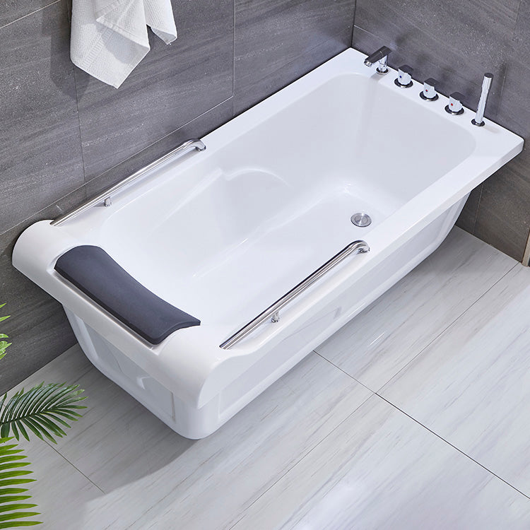 Modern Rectangular Soaking Bathtub Acrylic Stand Alone White Bath Tub with Silver 5-Piece Set Clearhalo 'Bathroom Remodel & Bathroom Fixtures' 'Bathtubs' 'Home Improvement' 'home_improvement' 'home_improvement_bathtubs' 'Showers & Bathtubs' 7349557