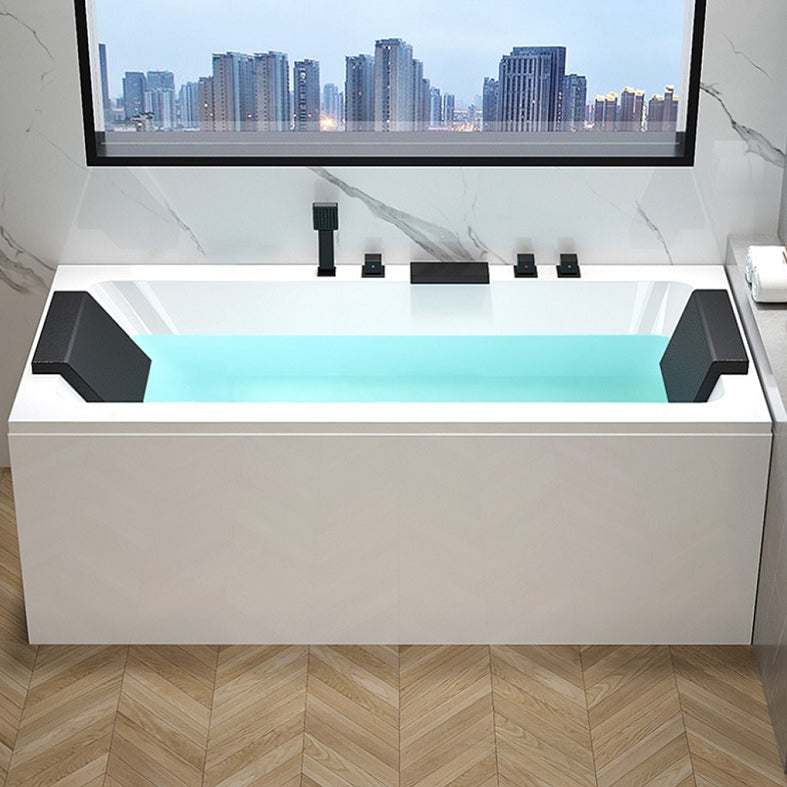 Stand Alone White Bath Acrylic Rectangular Modern Soaking Bathtub 63"L x 30"W x 22"H Right Tub with Black 5-Piece Set Clearhalo 'Bathroom Remodel & Bathroom Fixtures' 'Bathtubs' 'Home Improvement' 'home_improvement' 'home_improvement_bathtubs' 'Showers & Bathtubs' 7349642