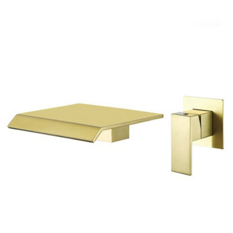 Wall Mount Bathroom Faucet Waterfall Spout Lever Handle 2 Holes Bathroom Sink Faucet Gold Clearhalo 'Bathroom Remodel & Bathroom Fixtures' 'Bathroom Sink Faucets' 'Bathroom Sinks & Faucet Components' 'bathroom_sink_faucets' 'Home Improvement' 'home_improvement' 'home_improvement_bathroom_sink_faucets' 7349962