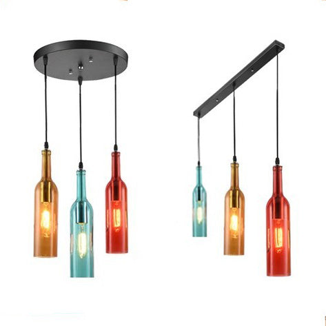 3 Lights Hanging Light with Wine Bottle Glass Shade Industrial Bar Pendant Lamp in Black, Round/Linear Canopy Clearhalo 'Ceiling Lights' 'Glass shade' 'Glass' 'Industrial Pendants' 'Industrial' 'Middle Century Pendants' 'Pendant Lights' 'Pendants' 'Tiffany' Lighting' 73499