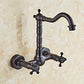 Industrial Wall Mounted Bathroom Faucet Cross Handles Lavatory Faucet Preto 9.8" Clearhalo 'bathroom_sink_faucets' 'Conjuntos de Torneiras de Lavatório e Banheiro' 'home_improvement' 'home_improvement_bathroom_sink_faucets' 'Mobiliário Doméstico' 'Página inicial' 'Renovação e equipamento de casa de banho' 'Torneira para lavatório de banheiro' 7350005