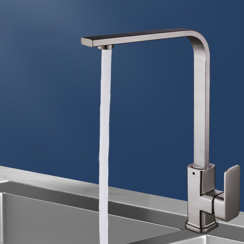 Modern Style Kitchen Faucet Copper Lever Handle Kitchen Faucet Silver Gray Square Faucet Clearhalo 'Home Improvement' 'home_improvement' 'home_improvement_kitchen_faucets' 'Kitchen Faucets' 'Kitchen Remodel & Kitchen Fixtures' 'Kitchen Sinks & Faucet Components' 'kitchen_faucets' 7350021