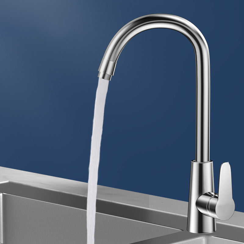 Modern Style Kitchen Faucet Copper Lever Handle Kitchen Faucet Stainless Steel Gooseneck Faucet Clearhalo 'Home Improvement' 'home_improvement' 'home_improvement_kitchen_faucets' 'Kitchen Faucets' 'Kitchen Remodel & Kitchen Fixtures' 'Kitchen Sinks & Faucet Components' 'kitchen_faucets' 7350024