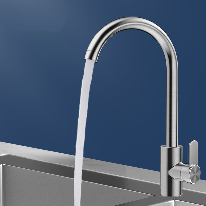 Modern Style Kitchen Faucet Copper Lever Handle Kitchen Faucet Nickel Gooseneck Faucet Clearhalo 'Home Improvement' 'home_improvement' 'home_improvement_kitchen_faucets' 'Kitchen Faucets' 'Kitchen Remodel & Kitchen Fixtures' 'Kitchen Sinks & Faucet Components' 'kitchen_faucets' 7350026