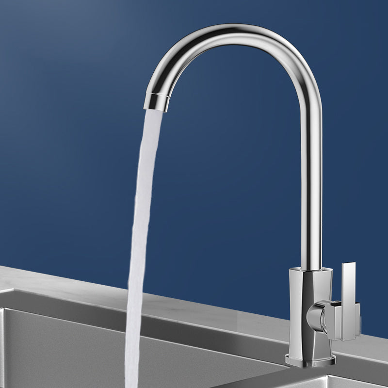 Modern Style Kitchen Faucet Copper Lever Handle Kitchen Faucet Chrome Gooseneck Faucet Clearhalo 'Home Improvement' 'home_improvement' 'home_improvement_kitchen_faucets' 'Kitchen Faucets' 'Kitchen Remodel & Kitchen Fixtures' 'Kitchen Sinks & Faucet Components' 'kitchen_faucets' 7350028