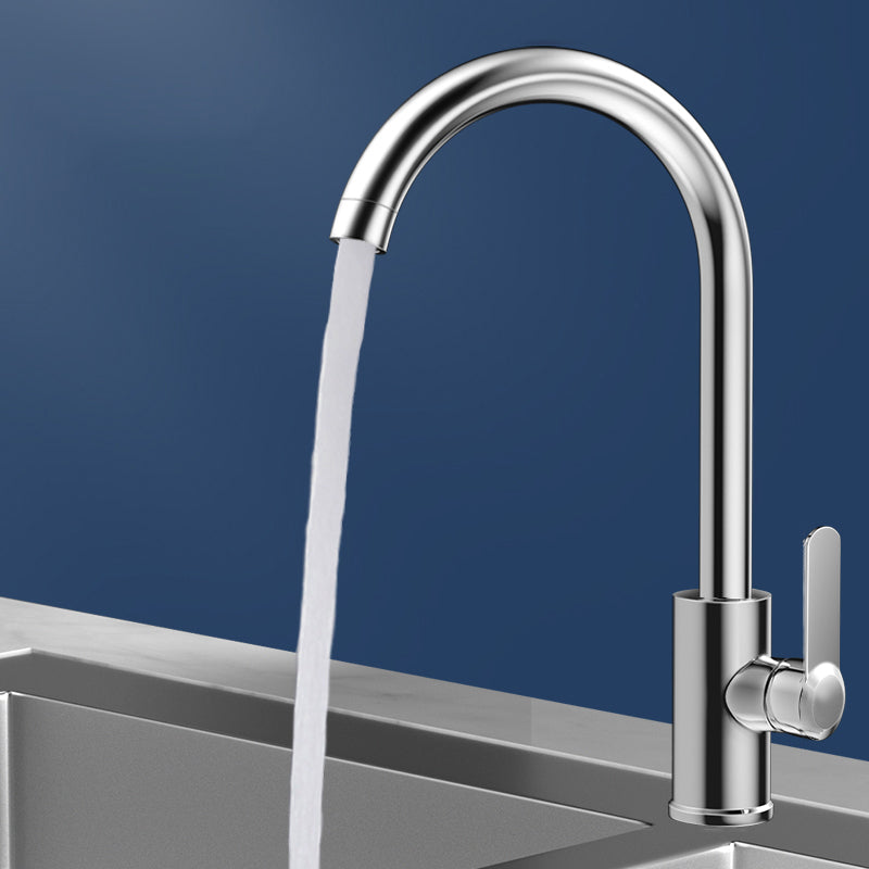 Modern Style Kitchen Faucet Copper Lever Handle Kitchen Faucet Silver Gray Gooseneck Faucet Clearhalo 'Home Improvement' 'home_improvement' 'home_improvement_kitchen_faucets' 'Kitchen Faucets' 'Kitchen Remodel & Kitchen Fixtures' 'Kitchen Sinks & Faucet Components' 'kitchen_faucets' 7350030